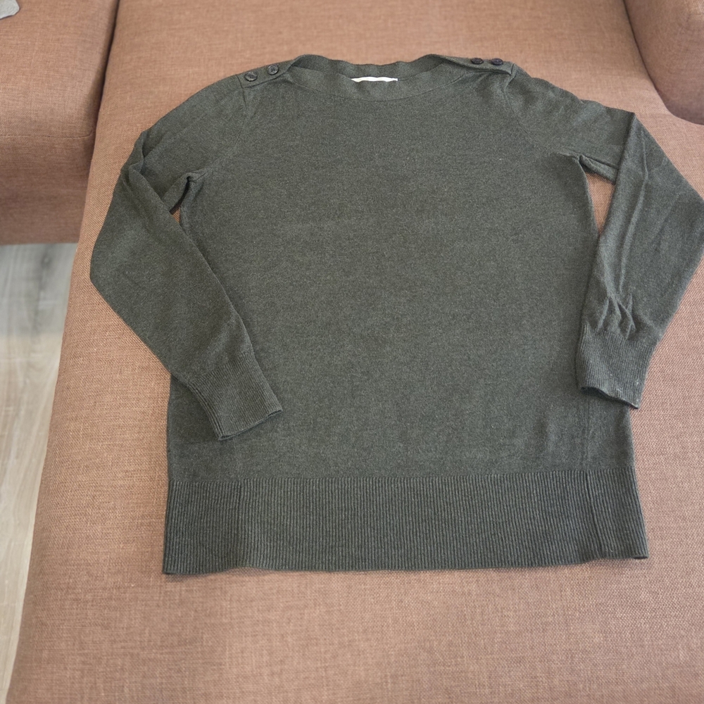 Loft Ann Taylor Women's Sweater Olive Green Long boatneck Size Small Pullover